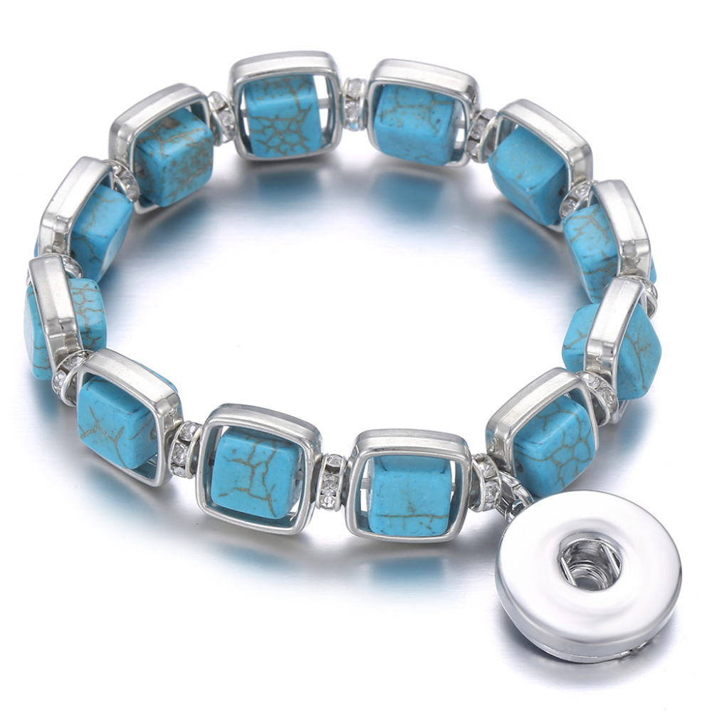 Natural Stone Beads 18mm Snap Button Bracelet